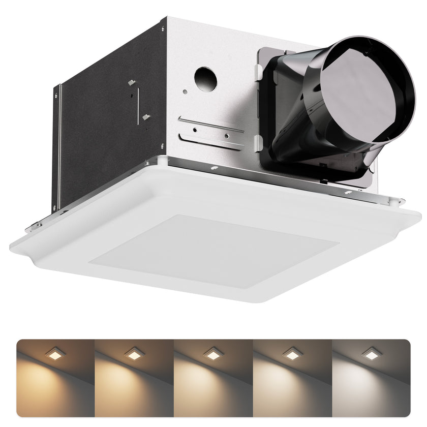 JULLISON 2 In 1 Bath Fan With LED Light, 25W Ceiling Mount Ventilation Fan and Light Combo for Bathroom and Home, 110CFM, 120V, 1000LM, 5CCT Seletable, Dimmable & Wet Rated, ETL Certified