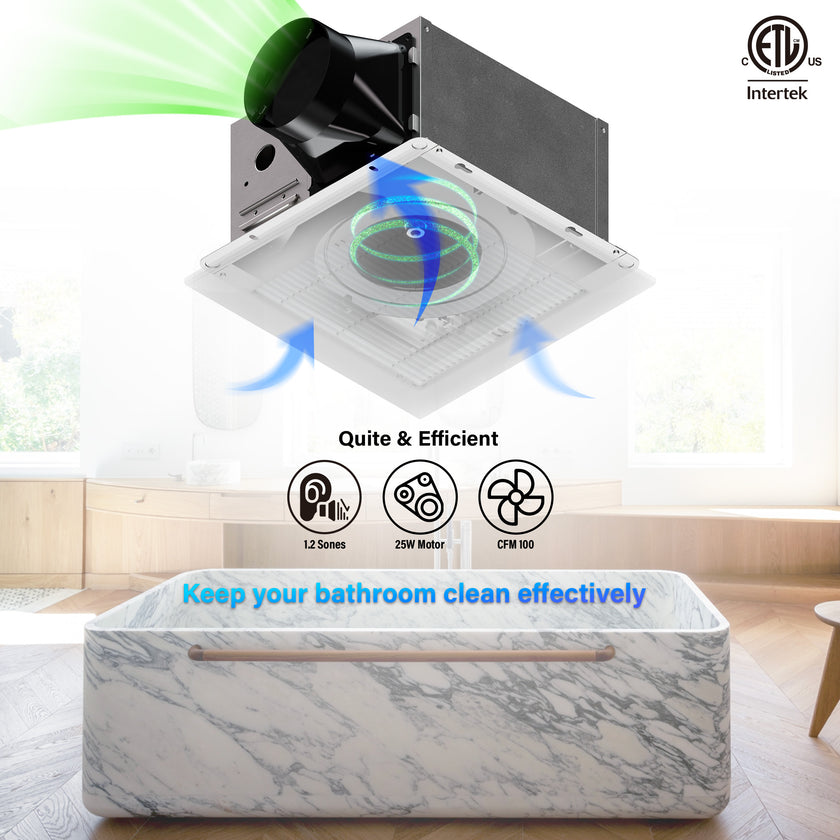 JULLISON Ventilation Fan With Grille for Bathroom and Home, 100CFM, 25W Ceiling Mount Shower Exhaust Fan, 120V, White, Wet Rated, ETL Certified