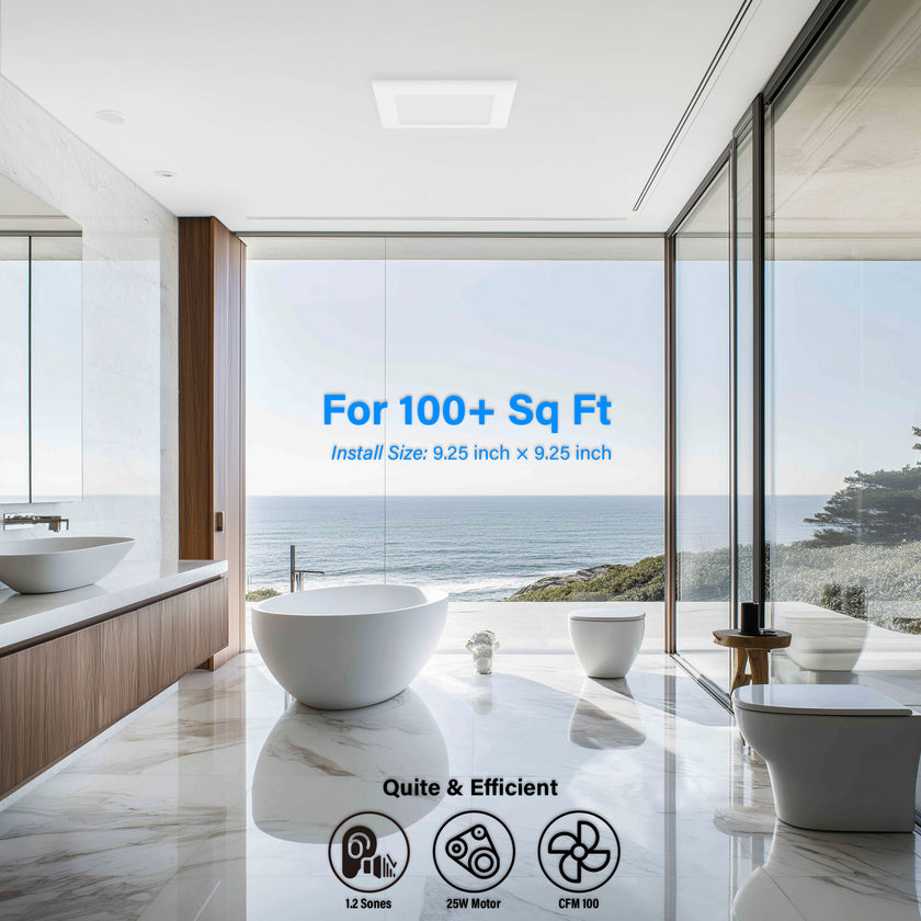 JULLISON Ventilation Fan With Grille for Bathroom and Home, 100CFM, 25W Ceiling Mount Shower Exhaust Fan, 120V, White, Wet Rated, ETL Certified