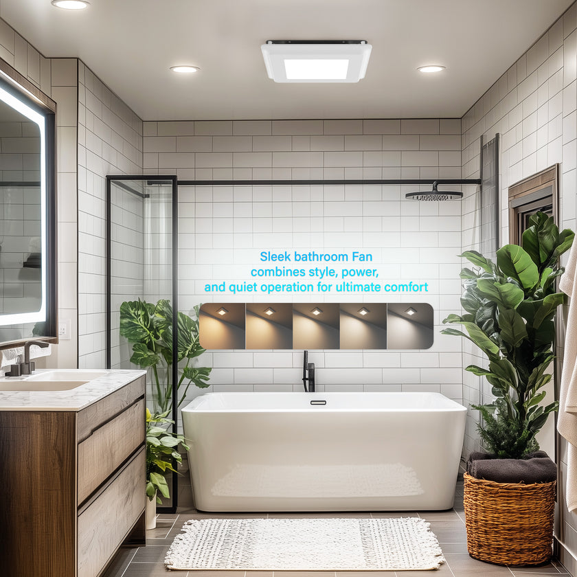 JULLISON 2 In 1 Bath Fan With LED Light, 25W Ceiling Mount Ventilation Fan and Light Combo for Bathroom and Home, 110CFM, 120V, 1000LM, 5CCT Seletable, Dimmable & Wet Rated, ETL Certified