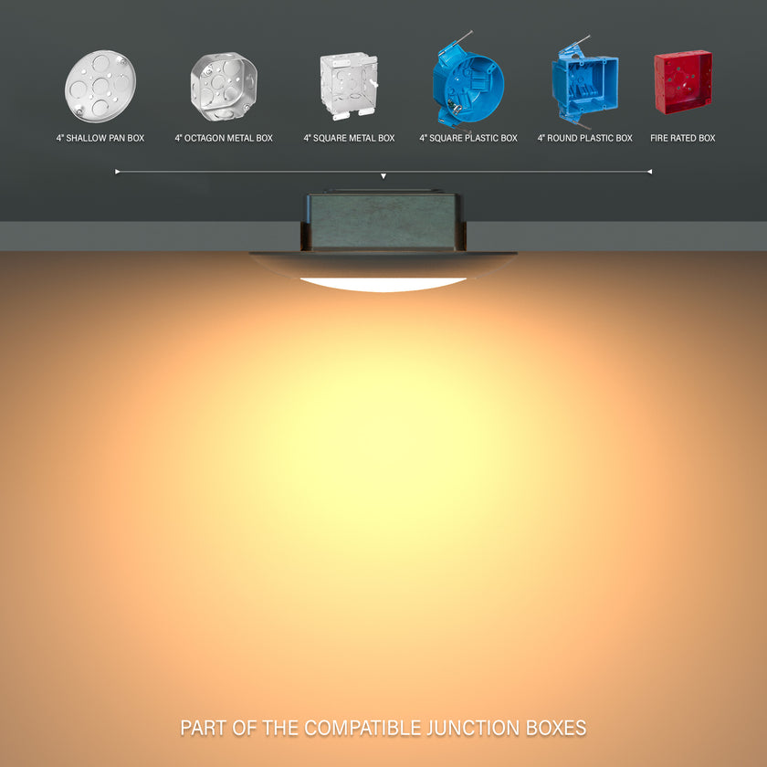 JULLISON 20 Packs 4 Inch White LED Low Profile Recessed & Surface Mount Disk Light, Round, 10W, 600 Lumens, 5CCT Field Selectable, CRI80, DOB Design, Dimmable, Wet Rated & ETL Listed