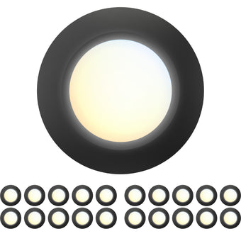JULLISON 20 Packs 6 Inch Black 5CCT Field Selectable LED Low Profile Recessed & Surface Mount Disk Light, Round, 15W, 920 Lumens, CRI80, 27K-30K-35K-40K-50K, Driverless, Dimmable, ETL & Wet Listed