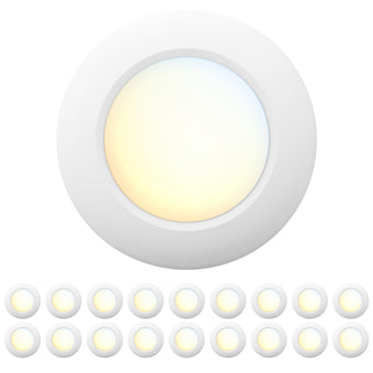 JULLISON 20 Packs 6 Inch 5CCT Field Selectable LED Low Profile Recessed & Surface Mount Disk Light, Round, 15W, 920 Lumens, CRI80, 27K-30K-35K-40K-50K, Driverless, Dimmable, ETL & Wet Rated, White