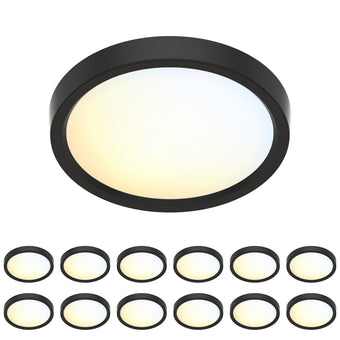 JULLISON 5 Inch Black Flush Mount Ceiling Light 5CCT Selectable LED Edgelit Slim Surface Mount Downlight for J-Box, Mini Flat Panel Light, Dimmable, 120VAC, 10W, 600LM, CRI90, ETL, Wet Rated, 12 Packs