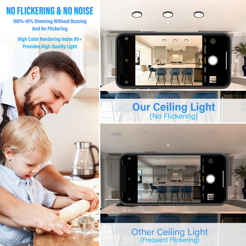 JULLISON 5 Inch Black Flush Mount Ceiling Light 5CCT Selectable LED Edgelit Slim Surface Mount Downlight for J-Box, Mini Flat Panel Light, Dimmable, 120VAC, 10W, 600LM, CRI90, ETL, Wet Rated, 12 Packs